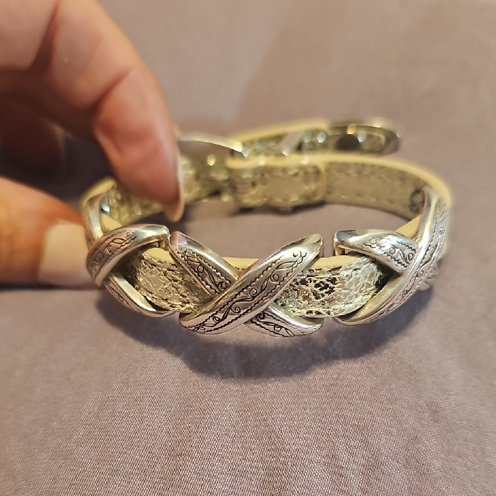 Brighton D30267 Gold Foiled Leather Bracelet With Silver X designs & Belt Clasp